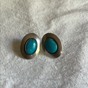 Sterling Silver and Turquoise Oval Earrings